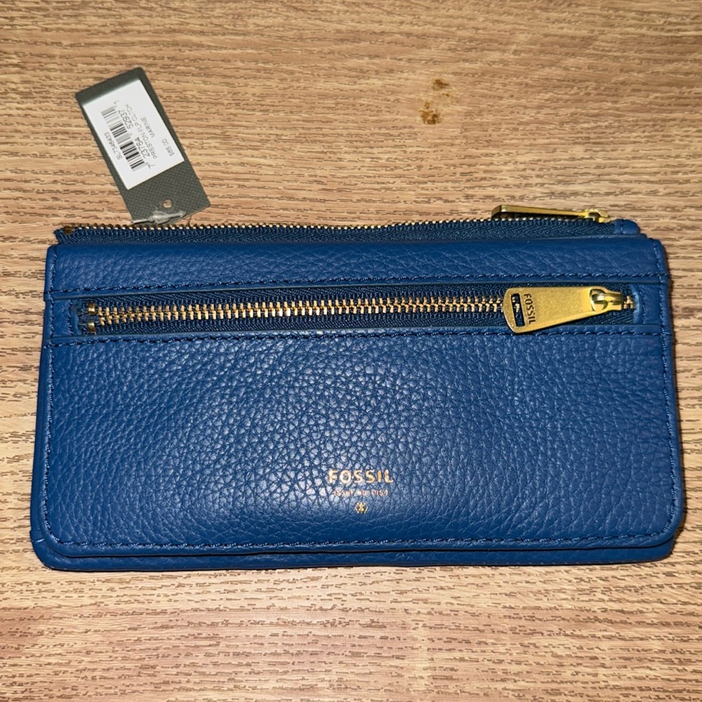 Fossil Ocean Blue Pebbled Leather Wallet
